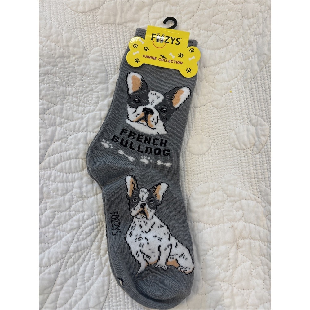 Foozy's Canine Collection French Bulldog Socks Women SZ 9-11 Gray Poly Blend New